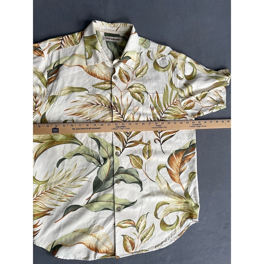 Tommy Bahama Shirt Mens XL Beige Silk Palm Leaf Print Camp Button Up Casual - Picture 7 of 9